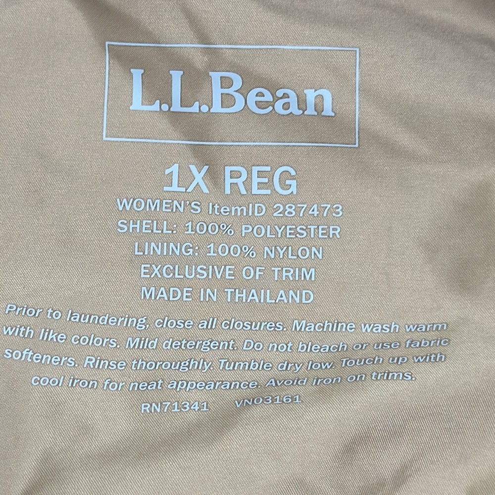 LL bean tan parka hooded rain jacket adjustable waist snap zip closure size 1x - Picture 13 of 13
